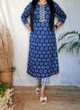 Blue Pure Cotton Dupatta Suit Set