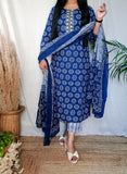 Blue Pure Cotton Dupatta Suit Set