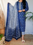 Blue Pure Cotton Dupatta Suit Set