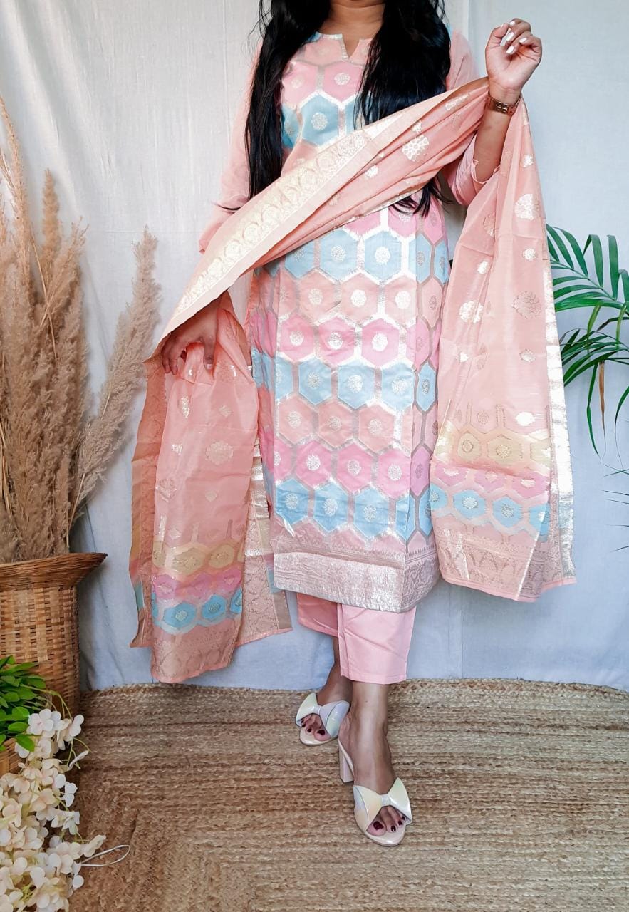 Multicolour Brocade Chanderi Suit