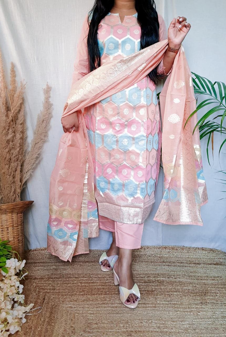 Multicolour Brocade Chanderi Suit