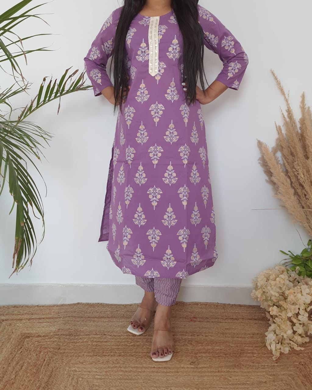 Lavender Pure Cotton Dupatta set