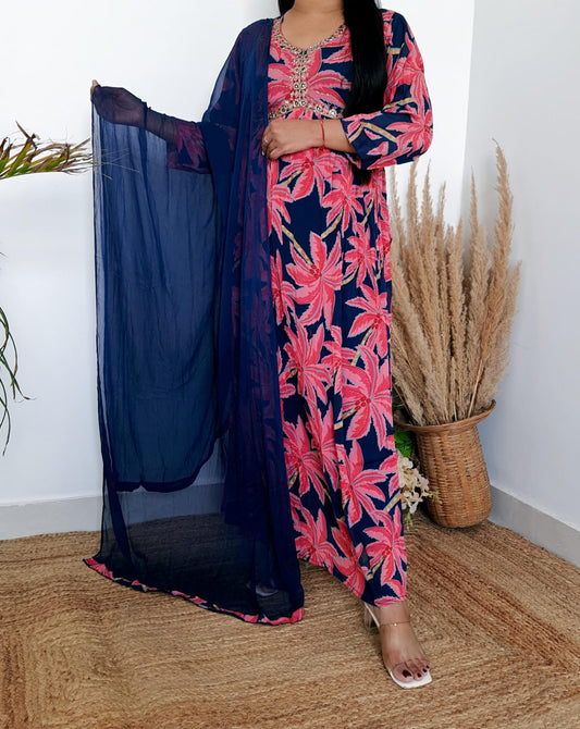 Pink And Blue Chinnon Alia Cut Suit