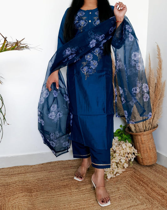 Designer Floral Silk Suit Set