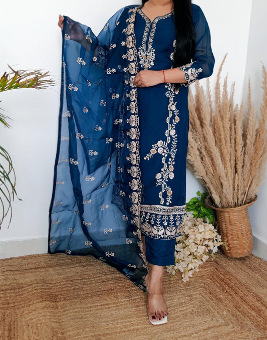 Blue Pakistani Suit Heavy Embroidery Dupatta