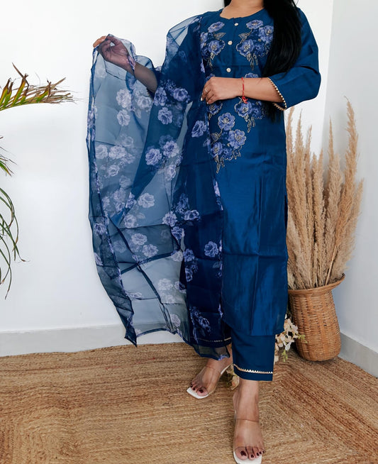 Designer Floral Silk Suit Set