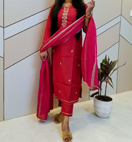 Pink Bombay Silk Suit Set With Banarasi Dupatta