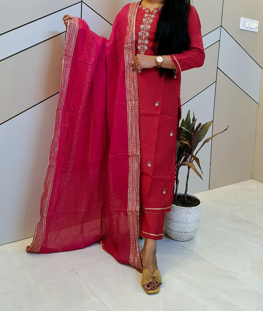 Pink Bombay Silk Suit Set With Banarasi Dupatta
