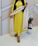 Neon Silk Suit With Embroidery Organza Dupatta