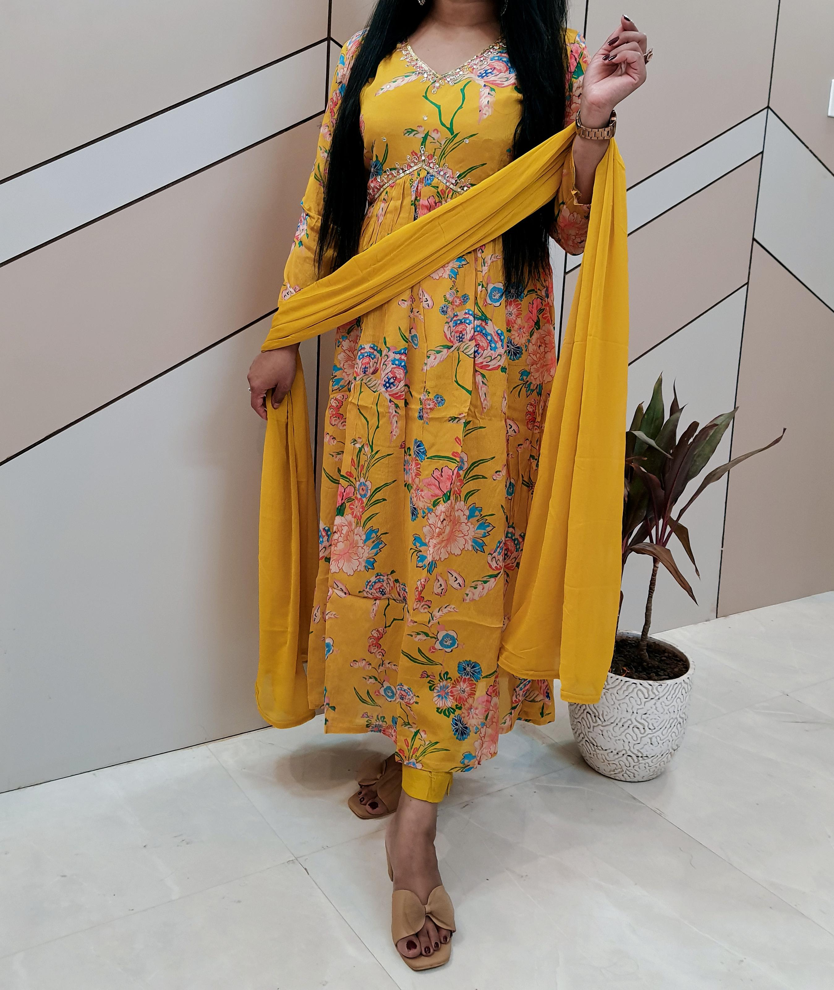 Yellow Chinnon Alia Cut Suit