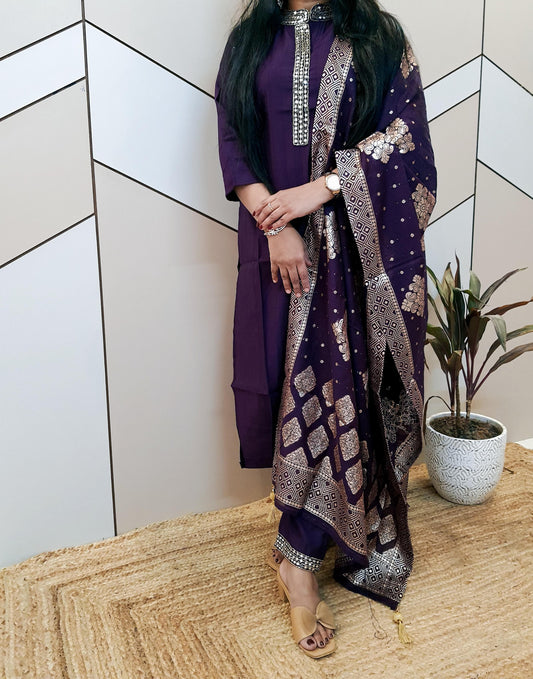 Silk Party Wear Suit With Brocade Banarasi Dupatta