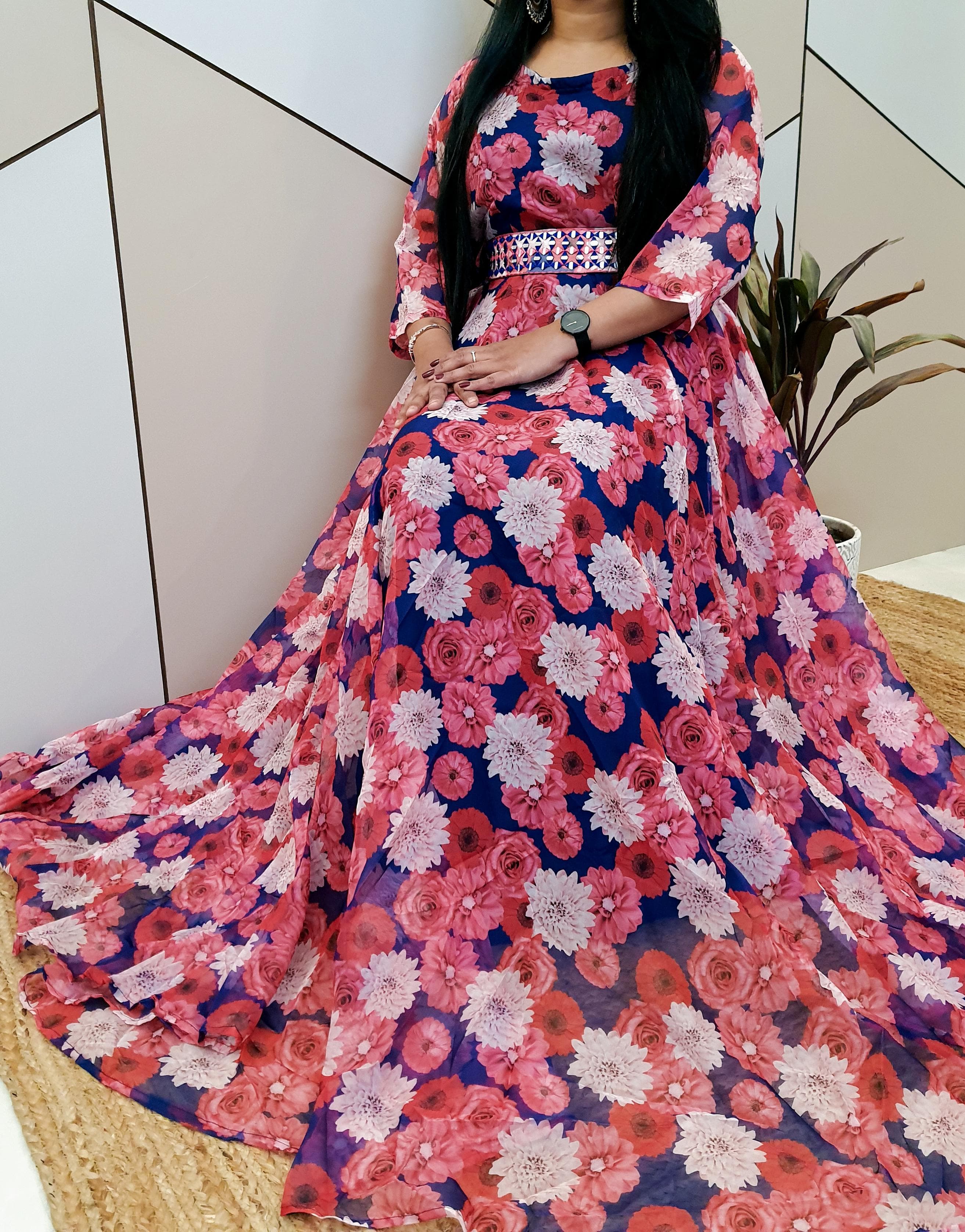 Flower Digital Print Long Gown