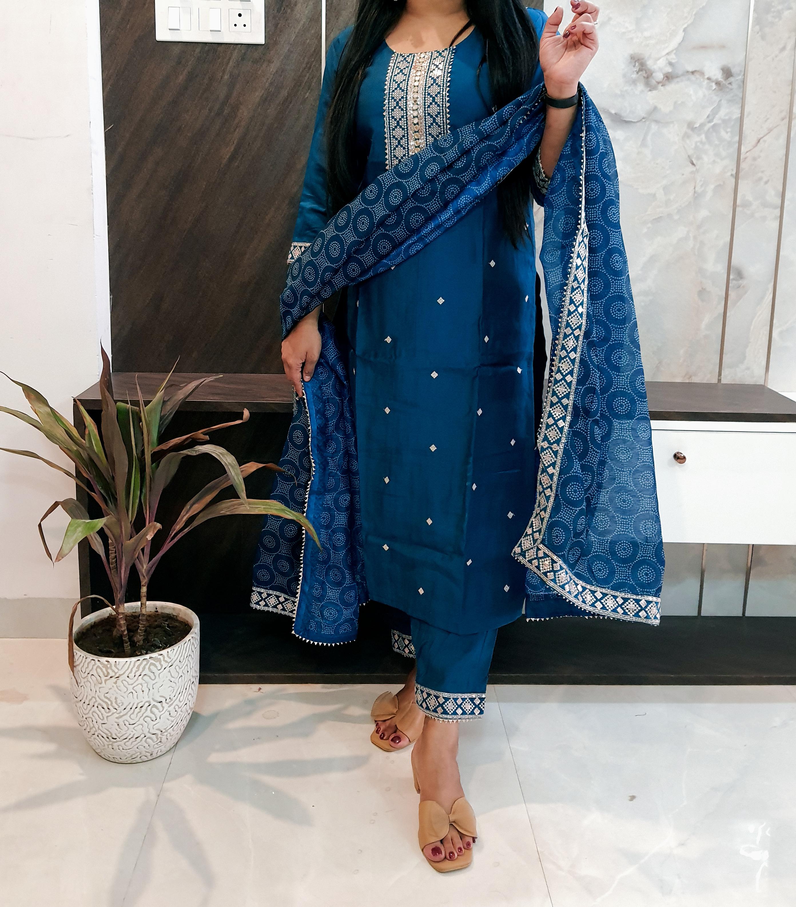 Blue Premium Muslin Suit