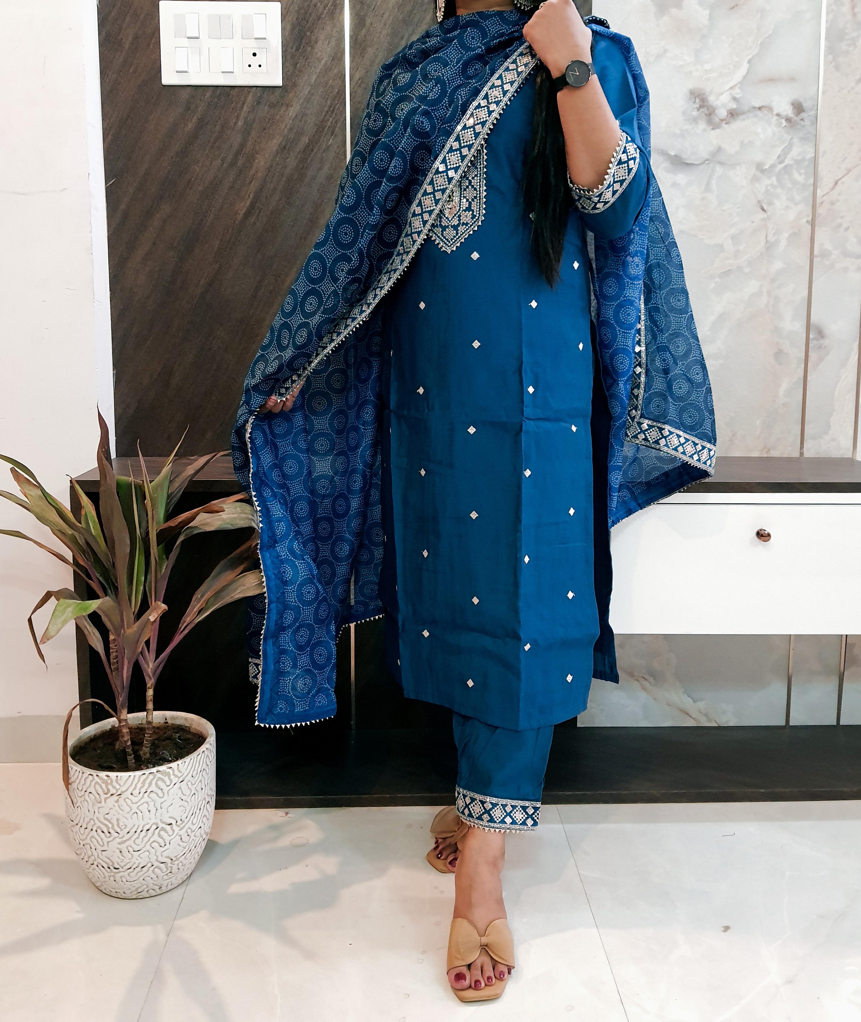 Blue Premium Muslin Suit