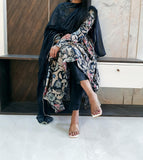 Printed Muslin Frock Suit With Pant And Chiffon Dupatta