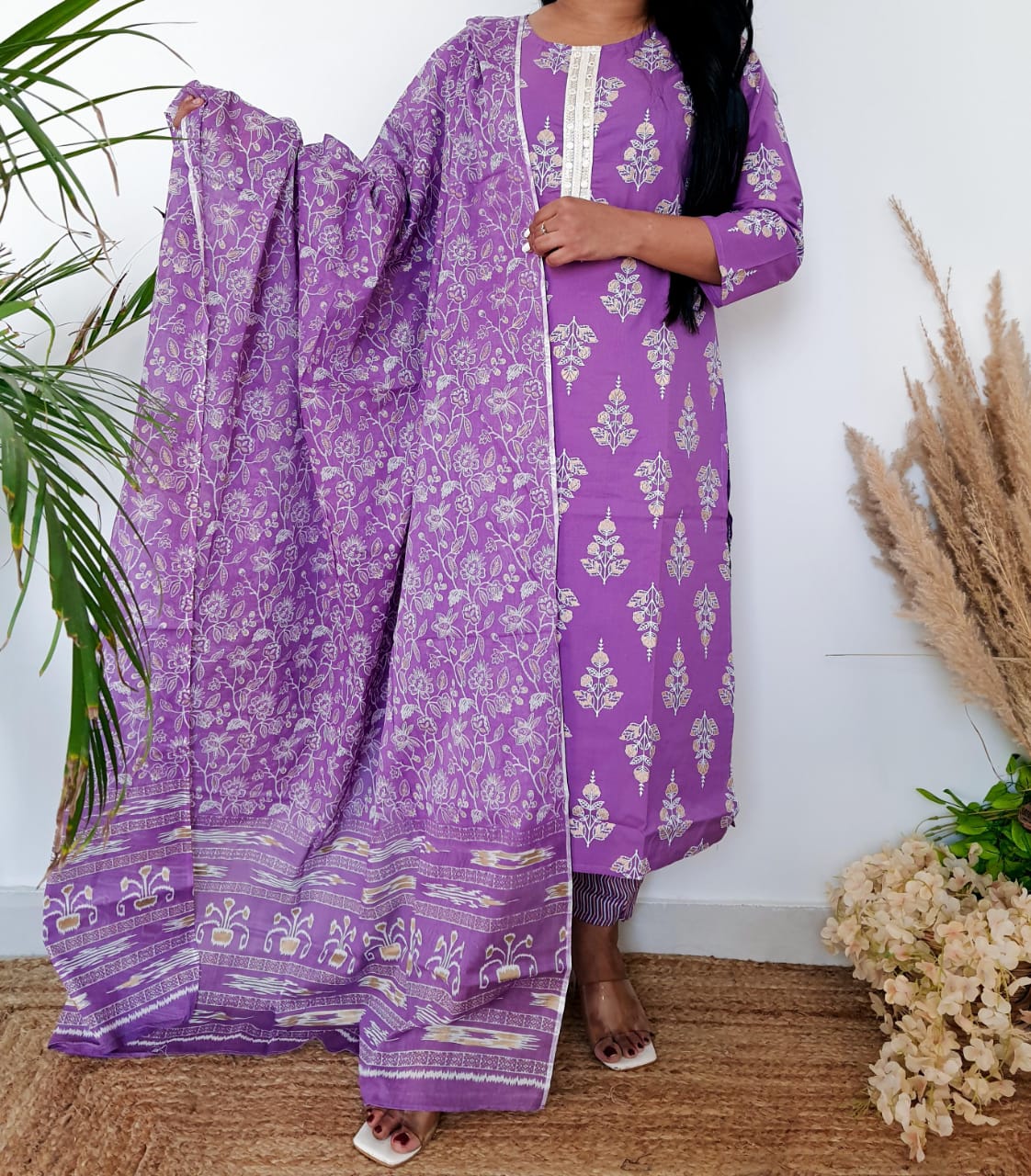 Lavender Pure Cotton Dupatta set