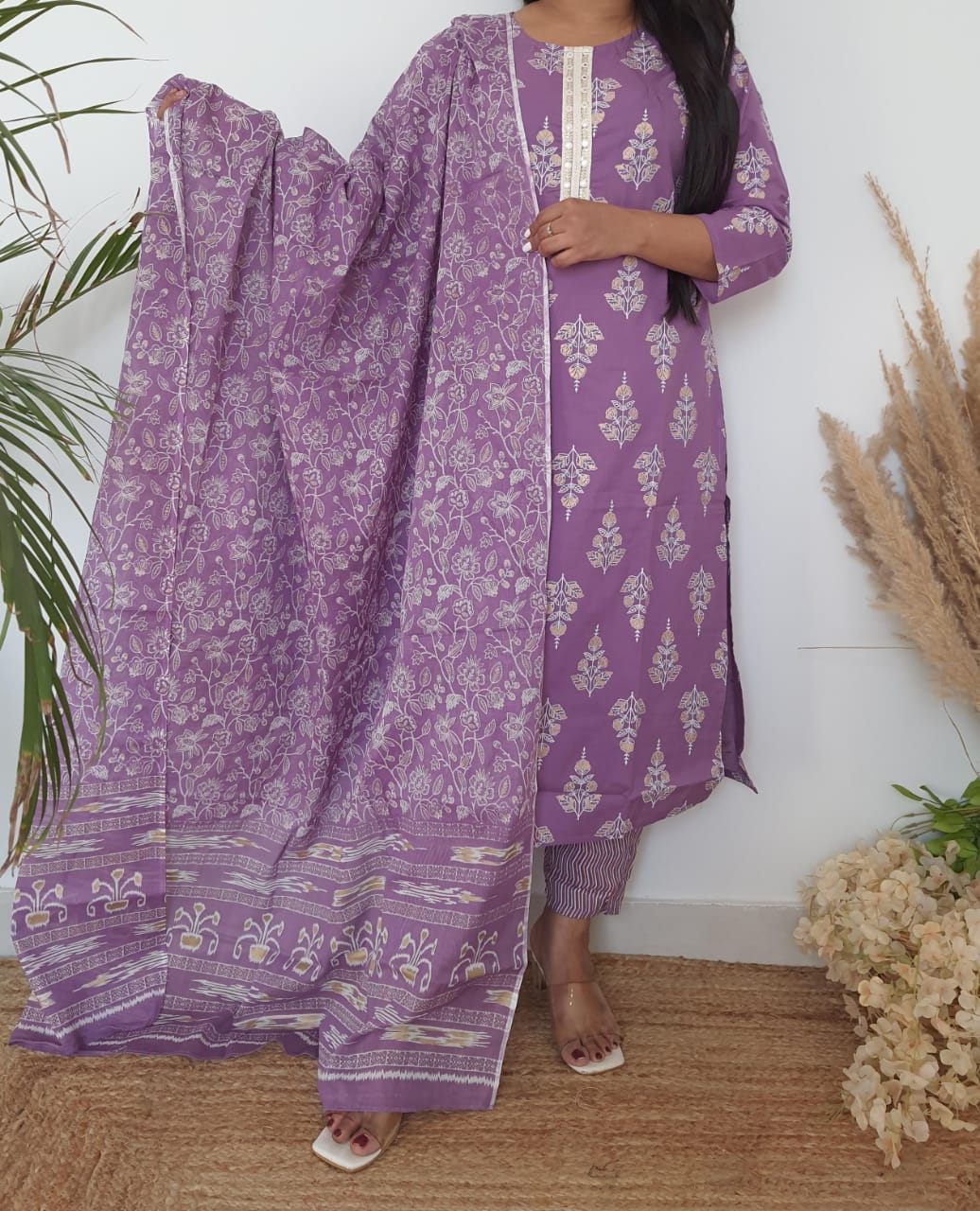 Lavender Pure Cotton Dupatta set