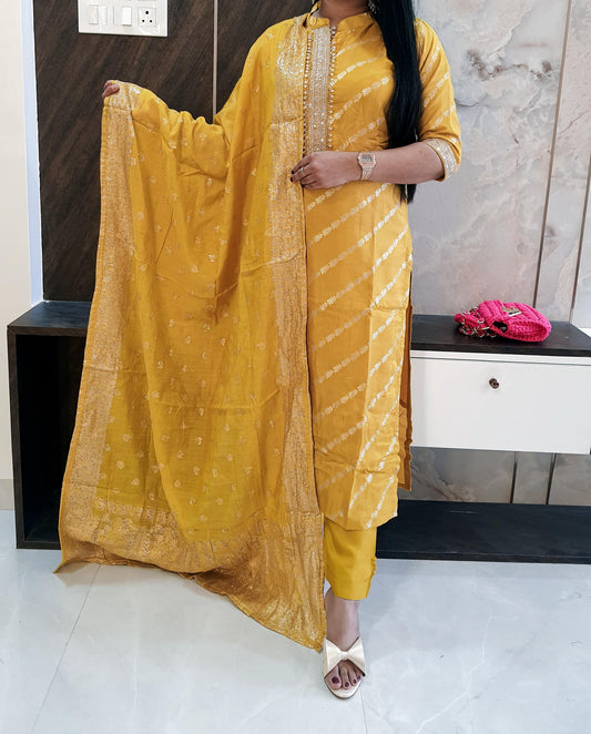 Yellow Banarasi Suit Set