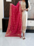White Banarasi Suit Set With Brocade Dupatta