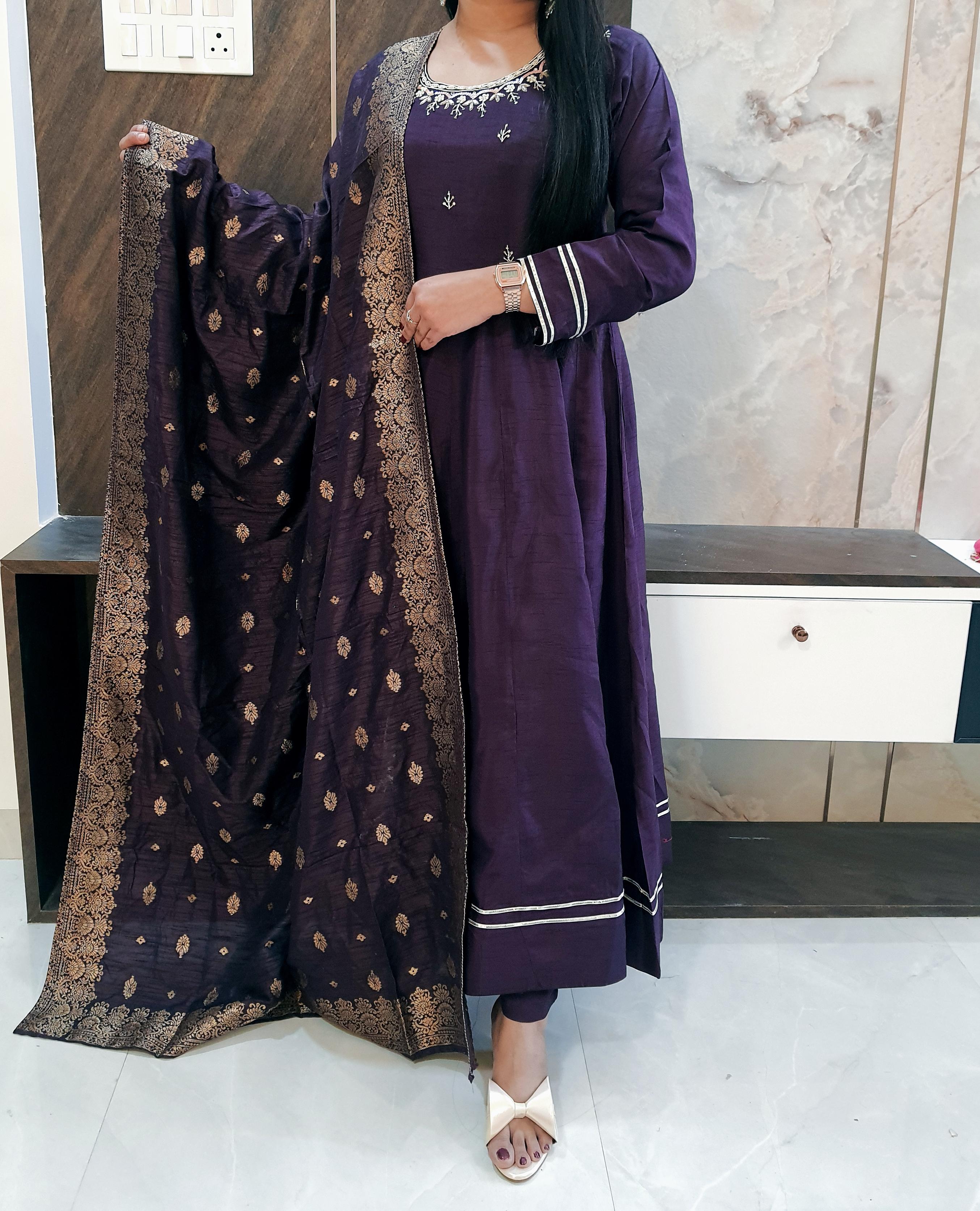 Long Muslin Silk Frock Suit Set