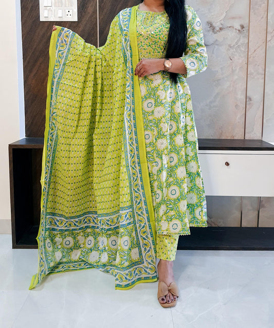 Green Cotton Frock Suit