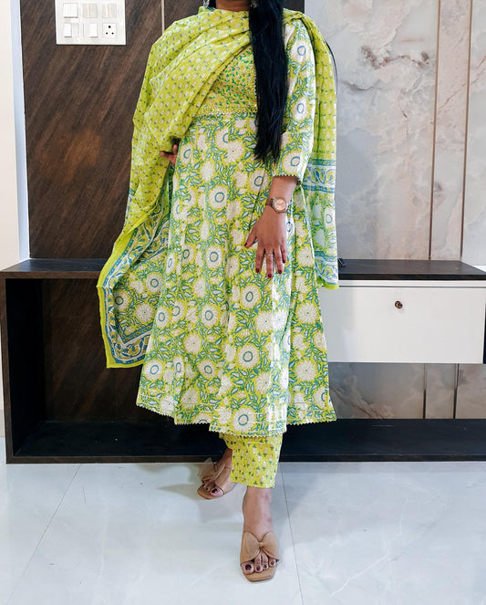 Green Cotton Frock Suit