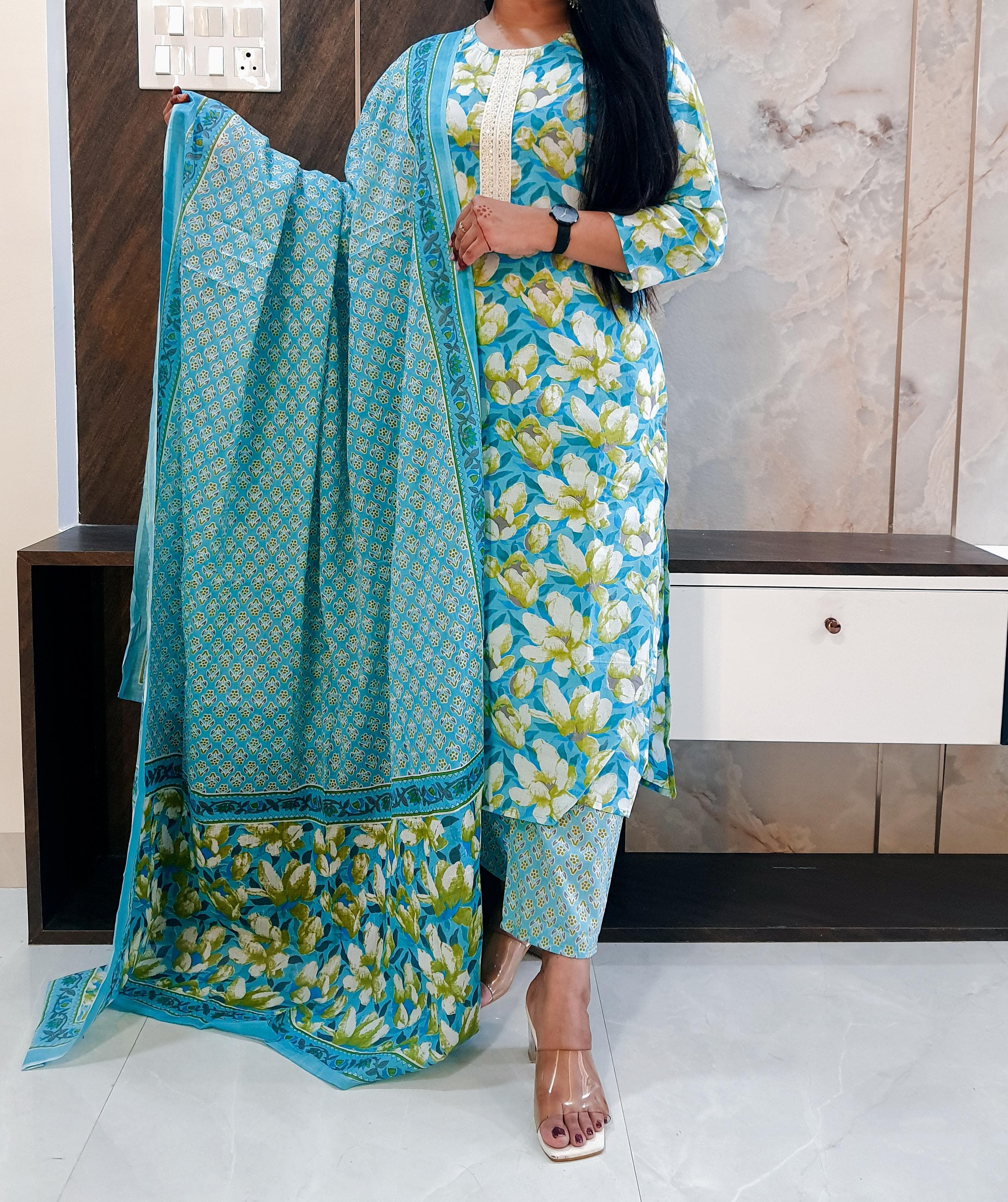 Sky Blue Pure Cotton Dupatta Set