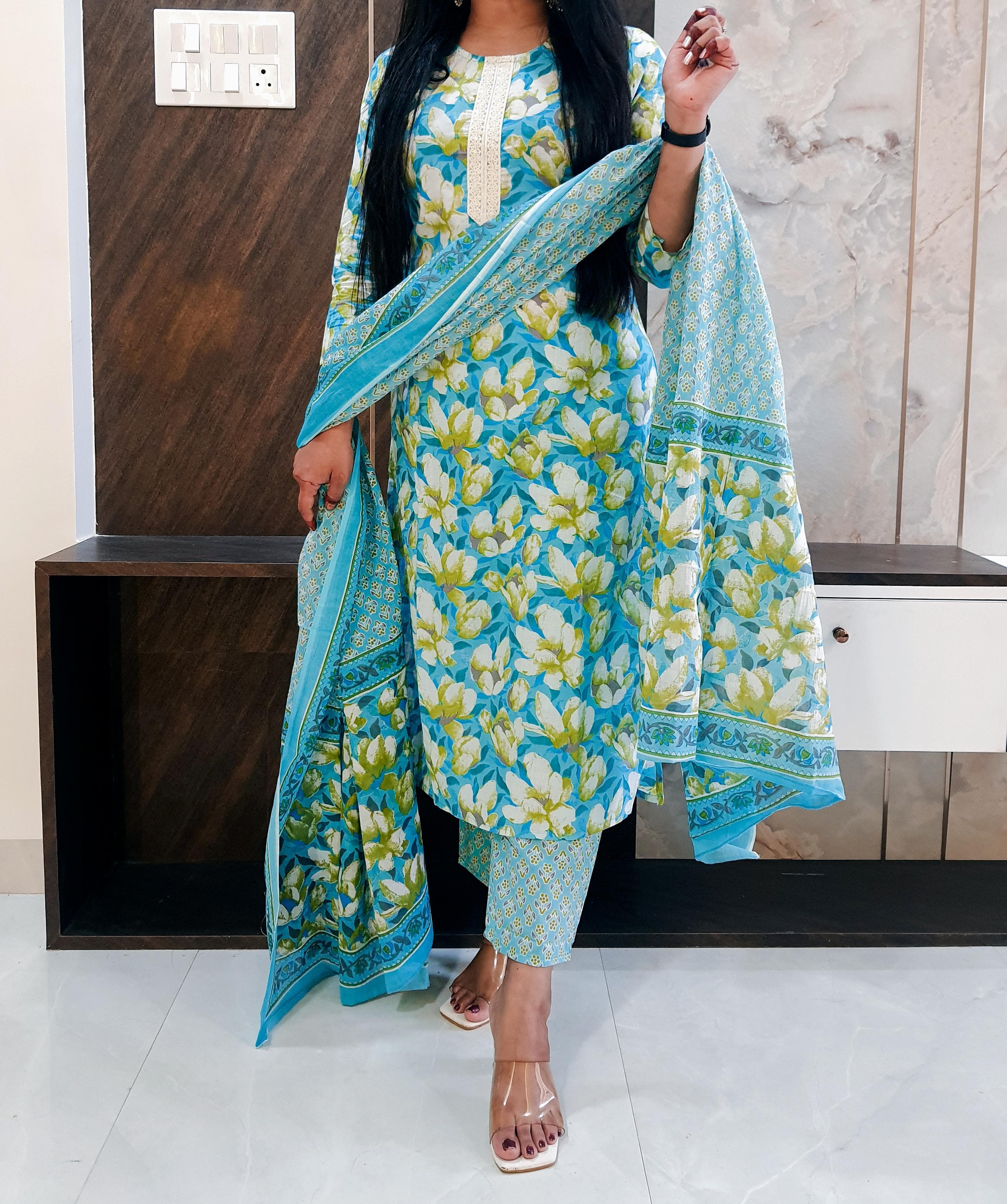 Sky Blue Pure Cotton Dupatta Set