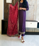 Purple Banarasi Suit Set With Dupatta