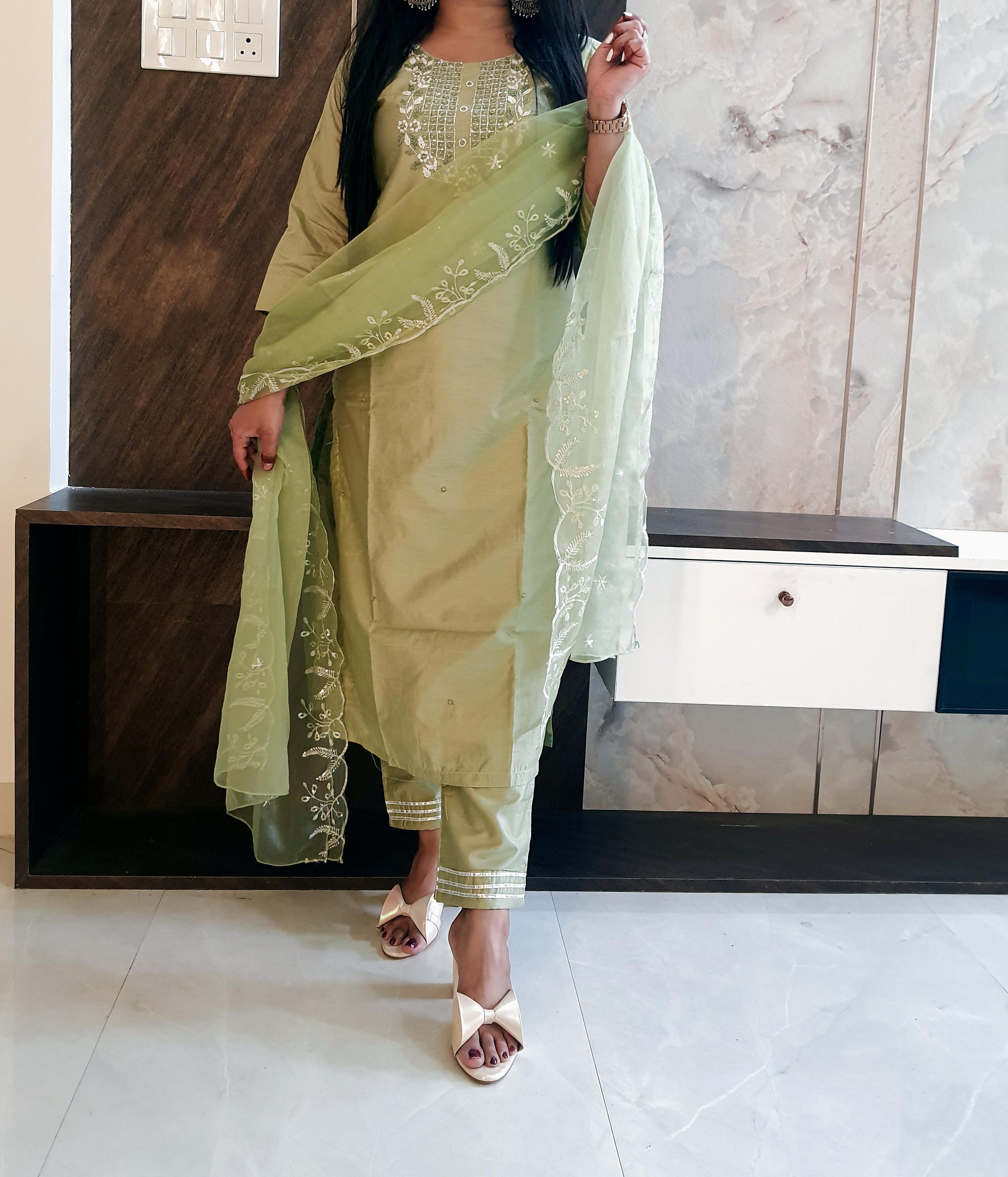 Green Cotton Silk Suit