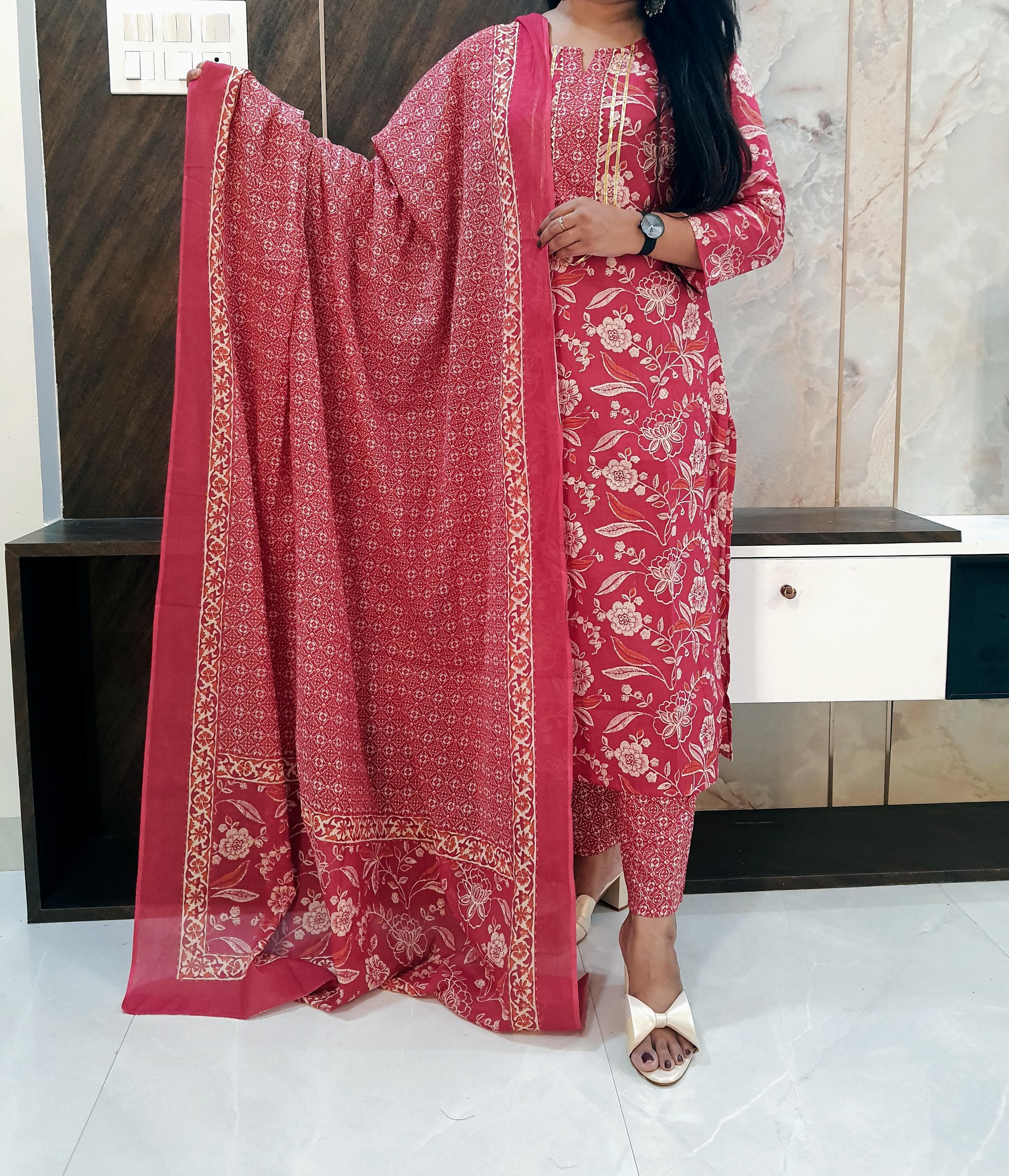 Pink Pure Cotton Dupatta Set