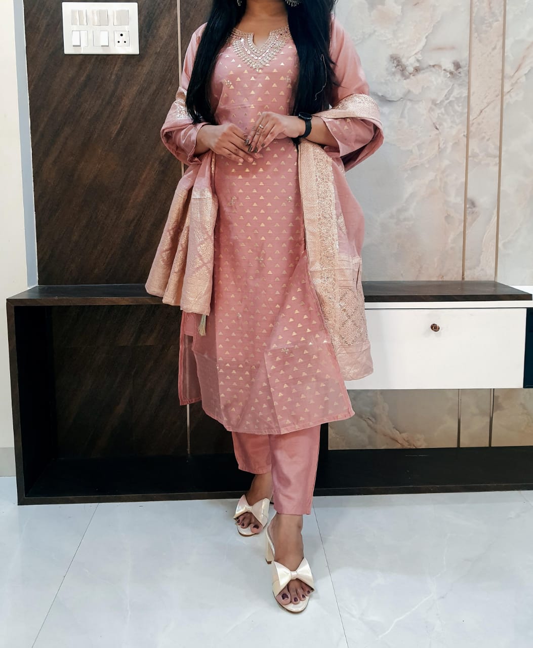 Pink Banarasi Brocade Suit