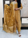 Banarasi Brocade Yellow Suit Set With Silk Brocade Dupatta