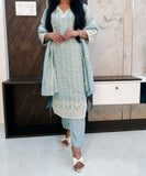 Sky Blue Karachi Thread Embroidery Suit