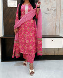 Pink Pure Cotton Dupatta Set