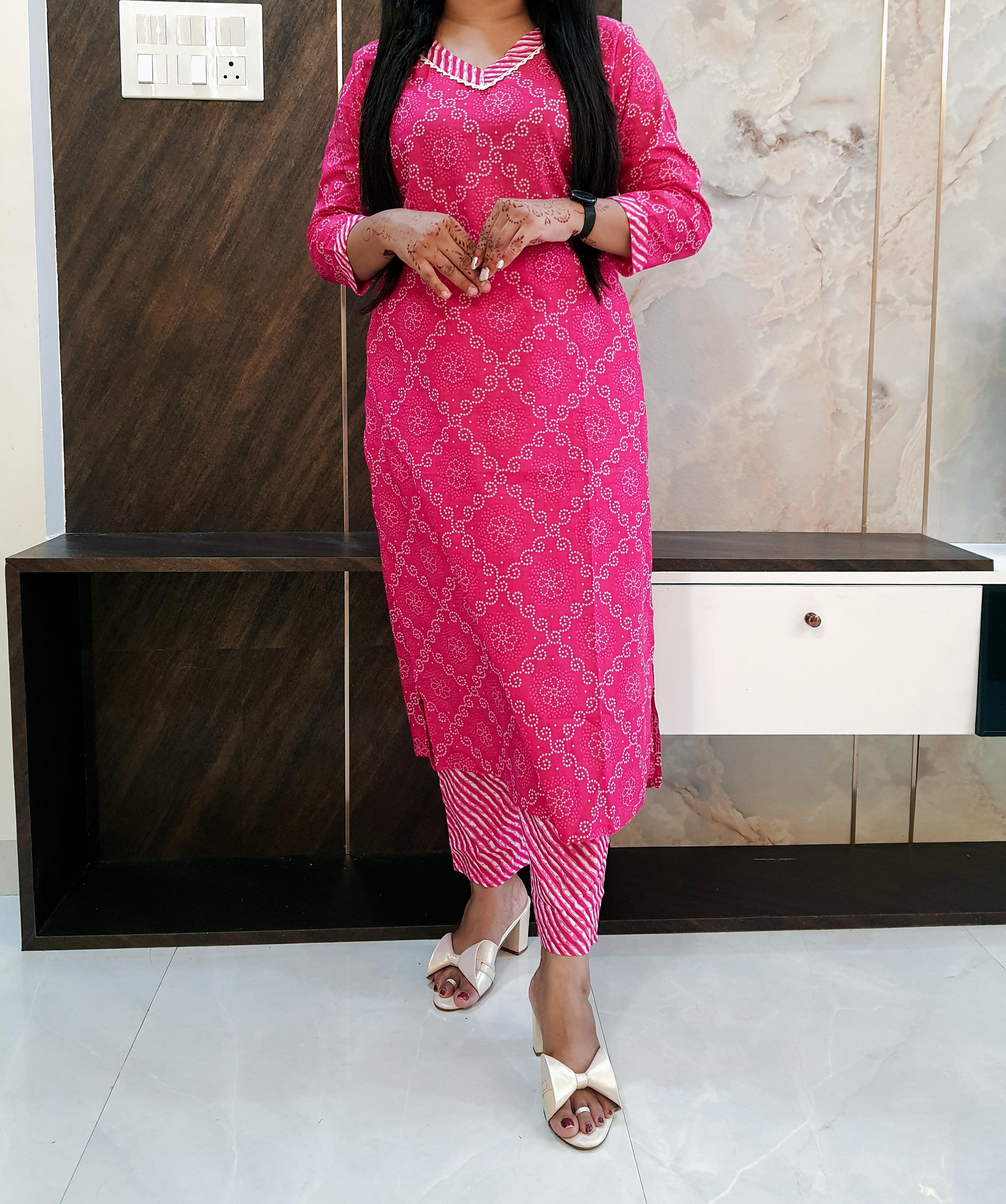 Pink Pure Cotton Kurti Pant Set