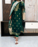 Mehndi Green Banarasi Suit