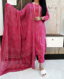 Hot Pink Pure Cotton Dupatta Set