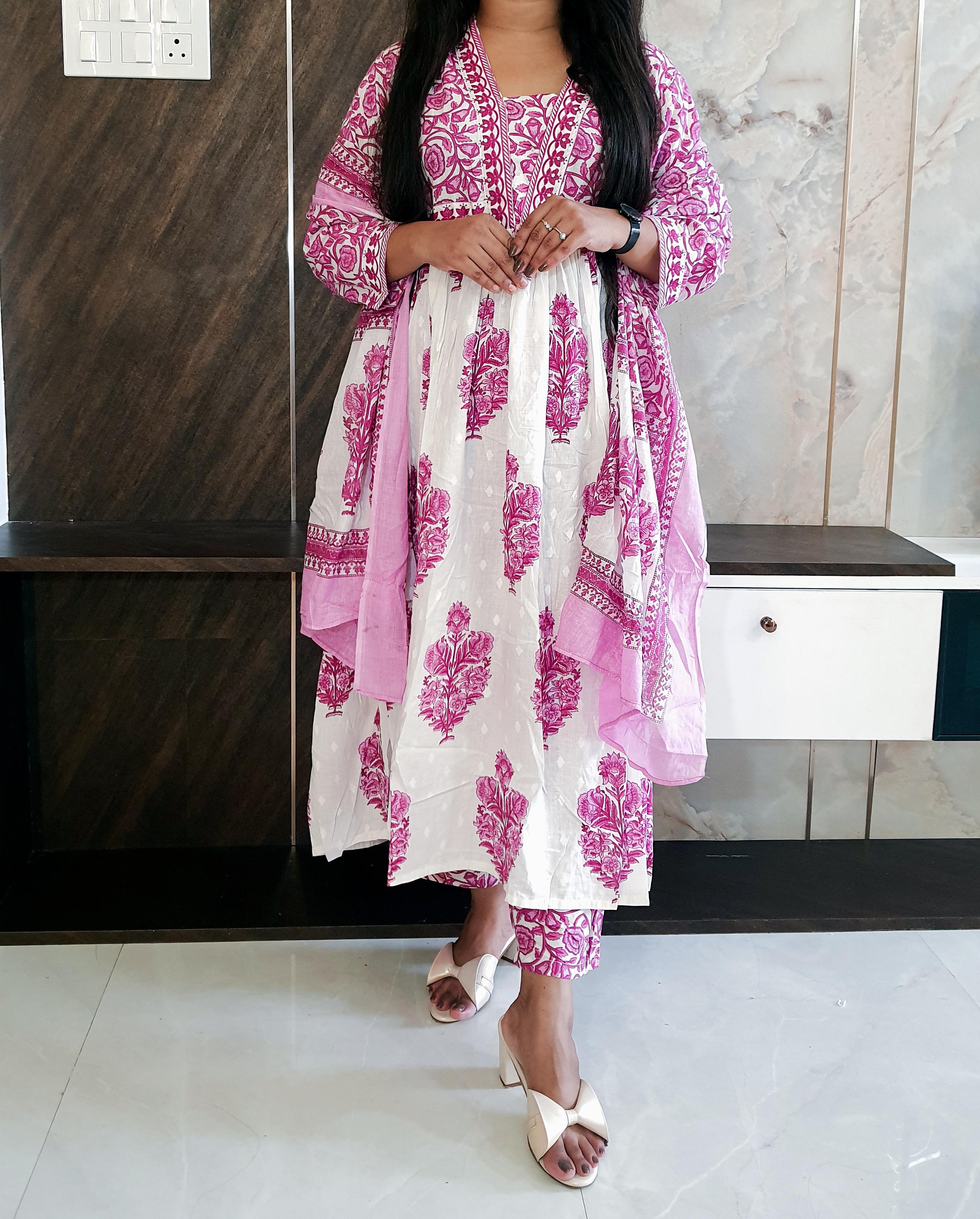 Printed Cotton Round Cut Anarkali Suit