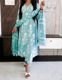 Sky Blue Cotton Round Cut Anarkali Suit