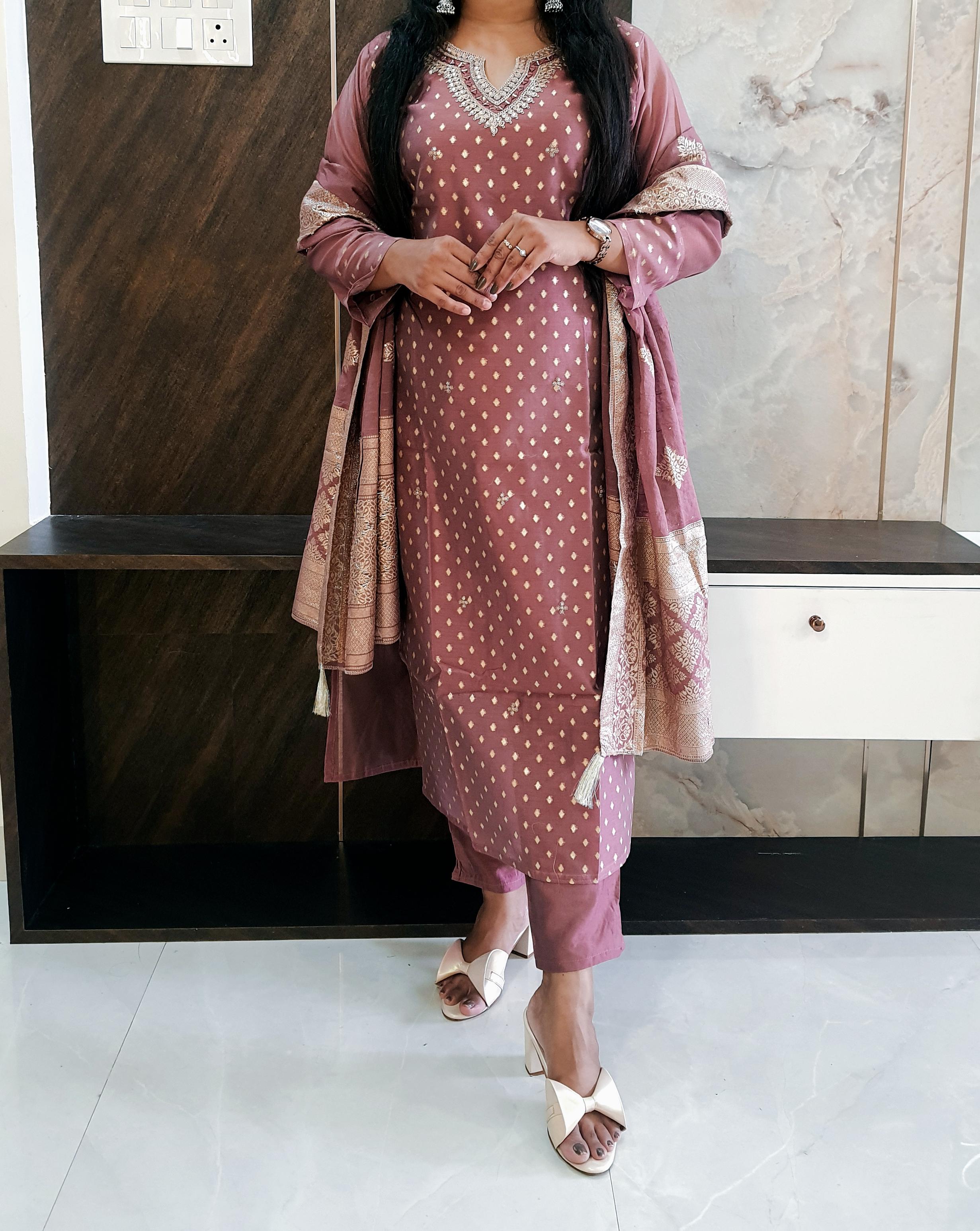 Peach Banarasi Brocade Woven Suit