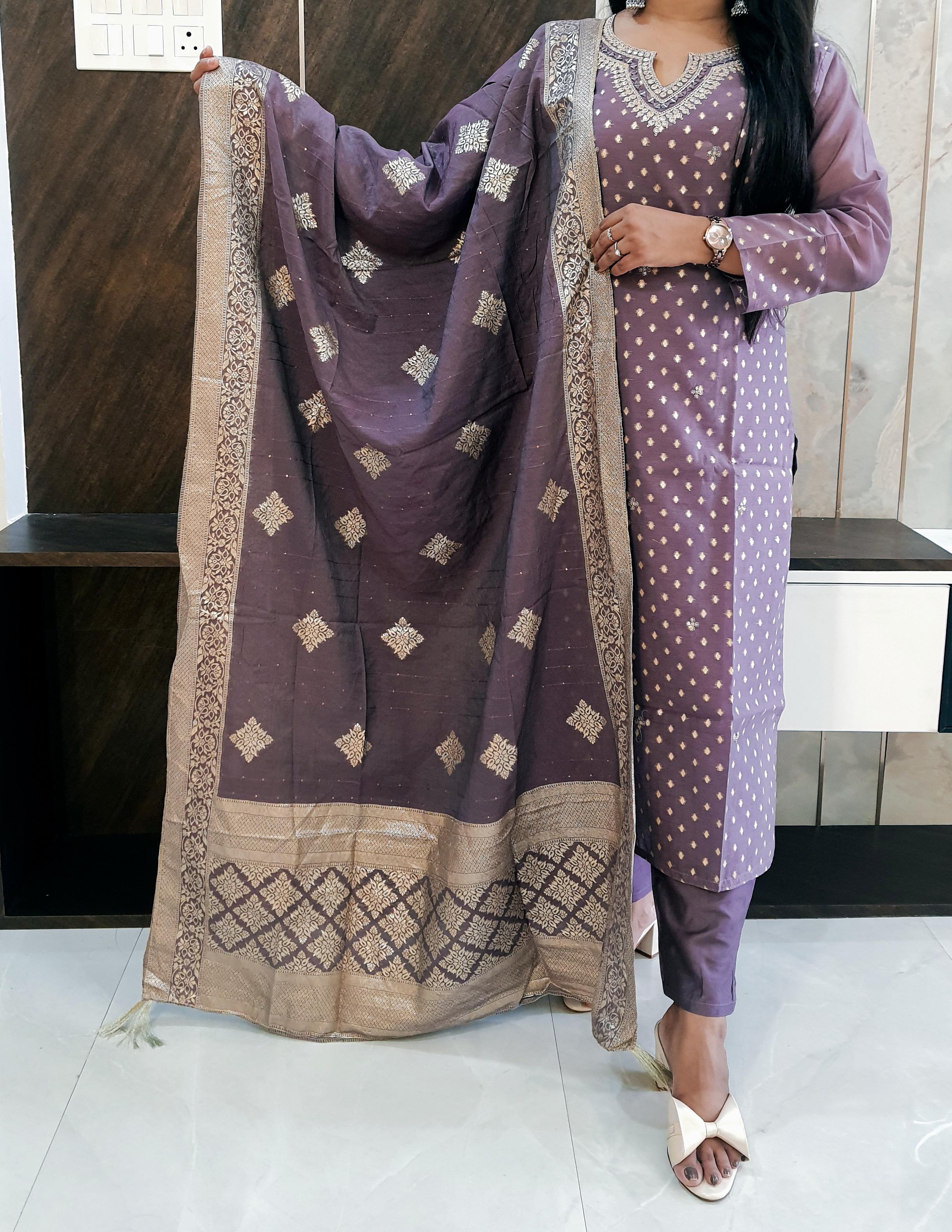 Lavender Banarasi Brocade Woven Suit