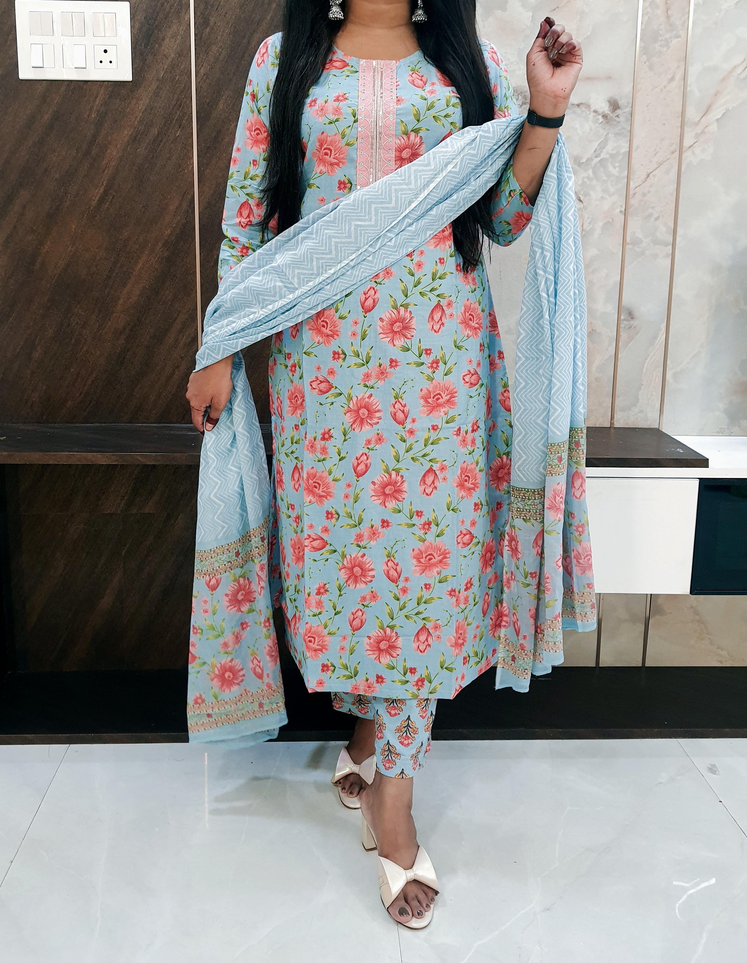 Light Blue Pure Cotton Dupatta Set