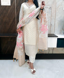 White Floral Banarasi Suit