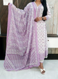 Pure Lavender Cotton Frock Style Dupatta Set