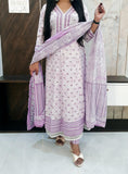 Pure Lavender Cotton Frock Style Dupatta Set