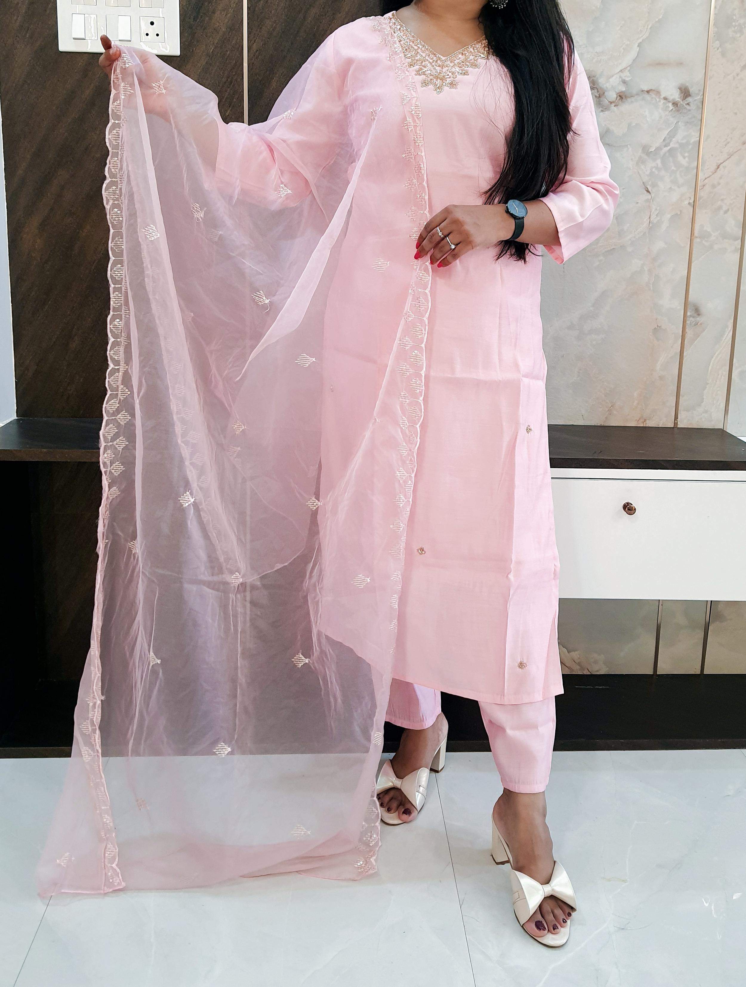 Designer Pink Muslin Suit