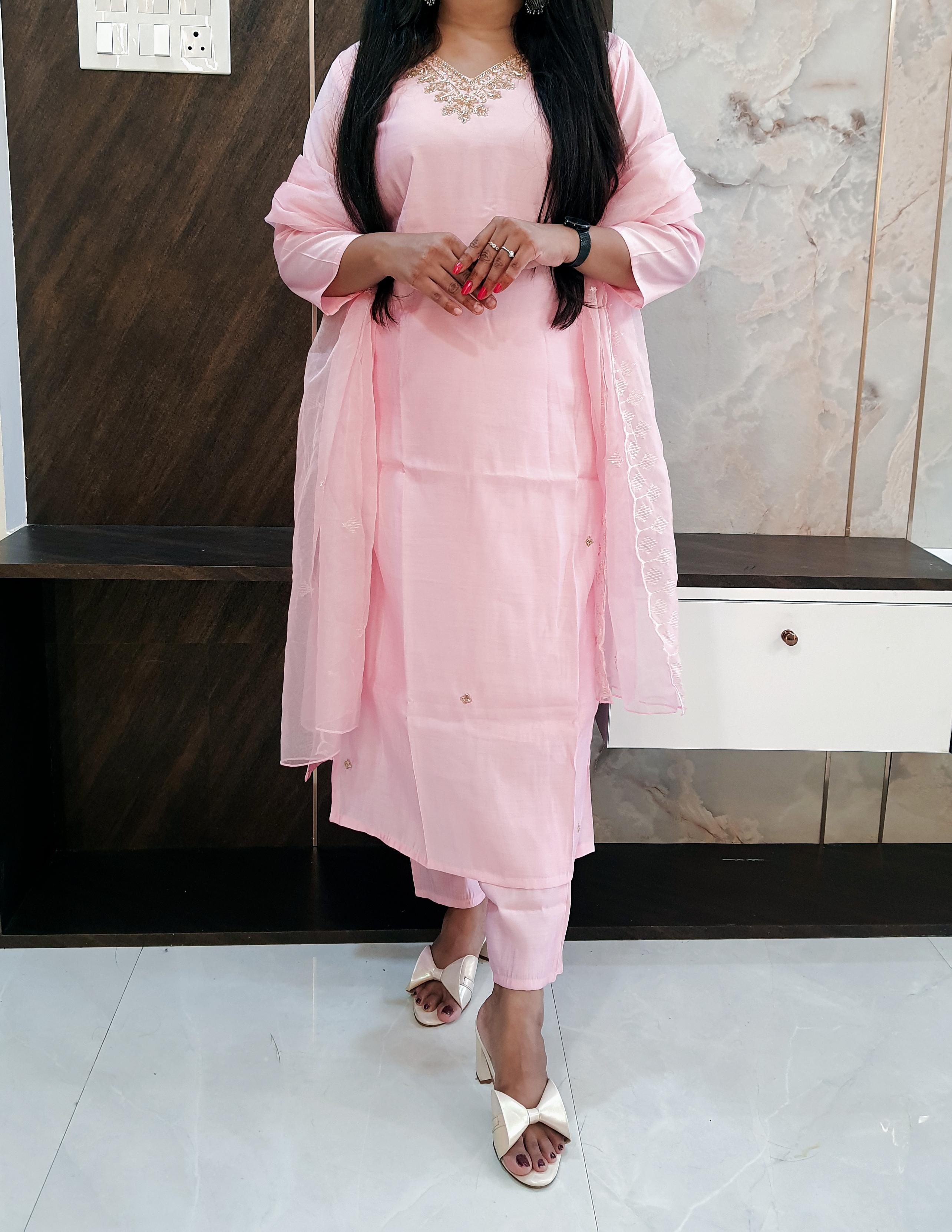 Designer Pink Muslin Suit