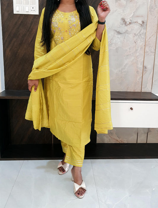 Designer Yellow Silk Suit