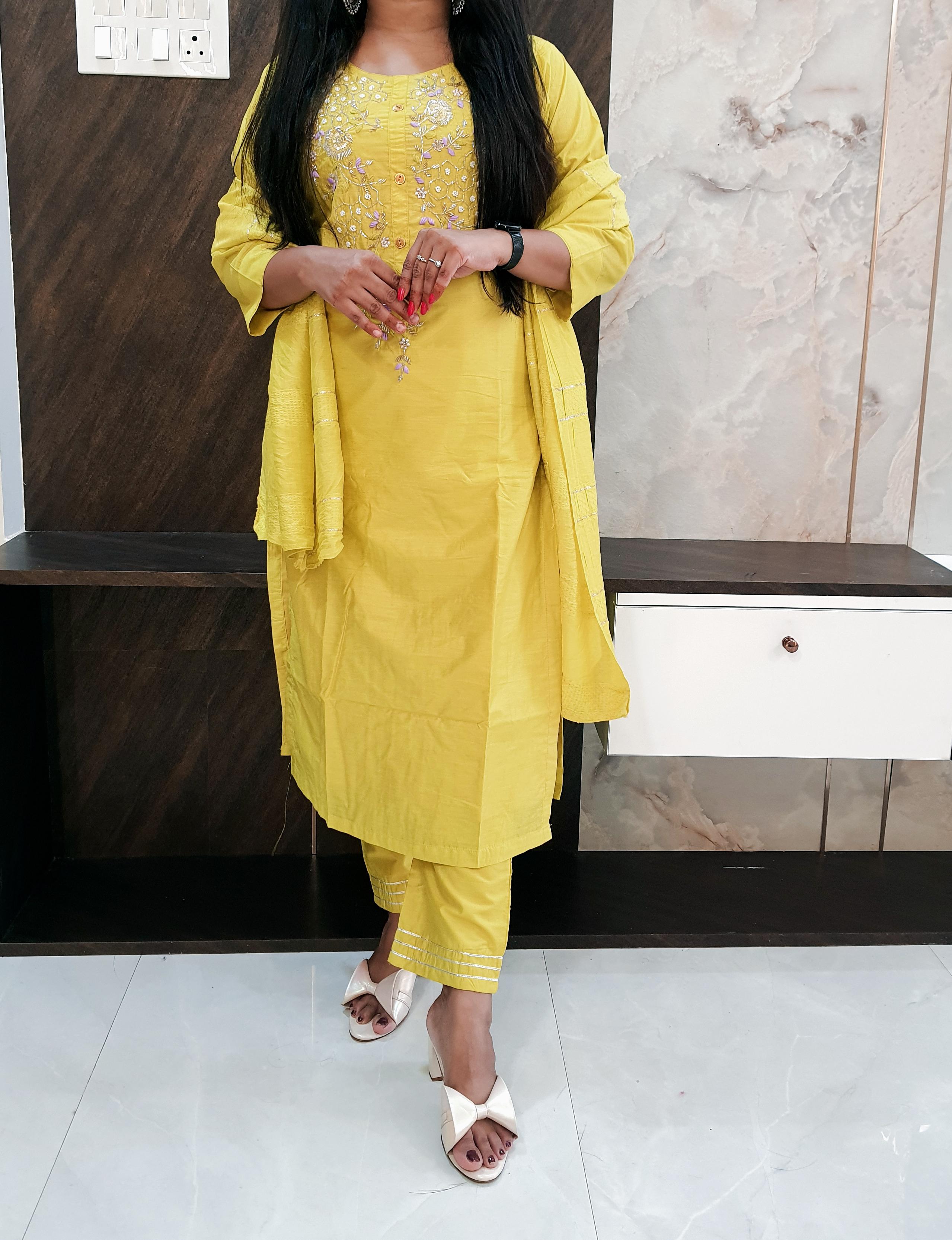 Designer Yellow Silk Suit